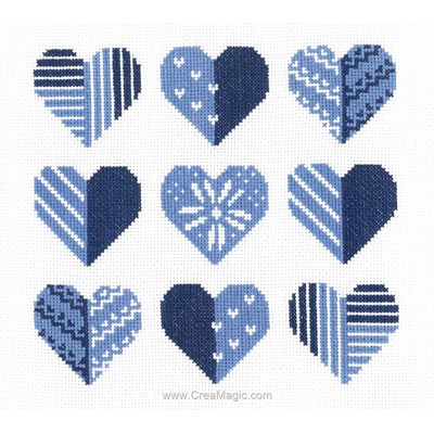 Coeurs en bleu kit à broder de Vervaco au point de croix
