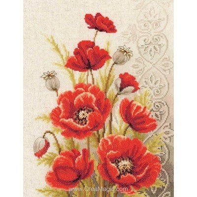 Kit broderie point de croix coquelicots avec motifs entrelacés - Vervaco