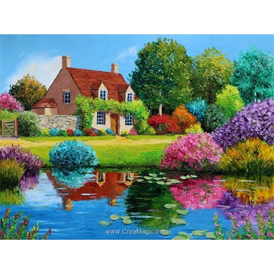 Broderie diamant house near the lake - Diamond Painting