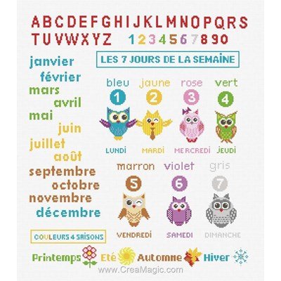 Modèle point de croix abc apprendre les jours de Princesse