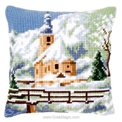 Coussin Vervaco au point de croix paysage d 'hiver