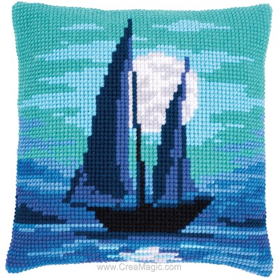 Kit coussin voilier sous la lune de Vervaco au point de croix