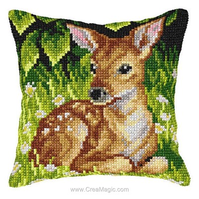 Coussin le faon des sous bois d'Orchidea au point de croix