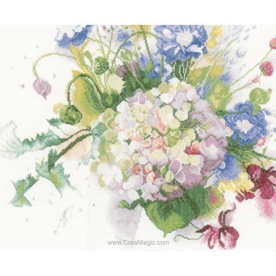 Hortensia sur lin kit tableau Lanarte point de croix