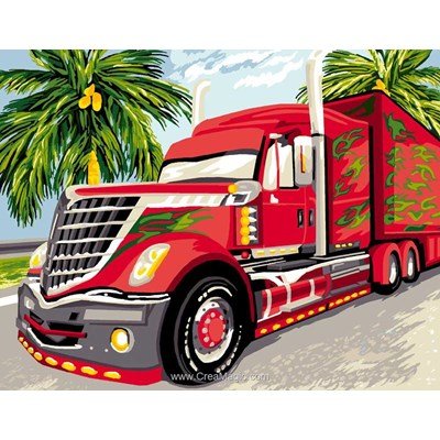 Luc Création canevas camion américain rouge
