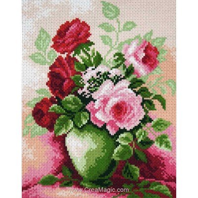 Broderie imprimée aida roses dans un vase de Collection d'art