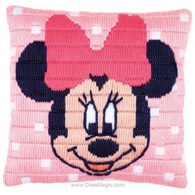 Coussin Vervaco au point lancé disney minnie mouse pois rose