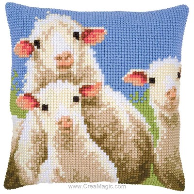 Coussin au point de croix Vervaco moutons curieux