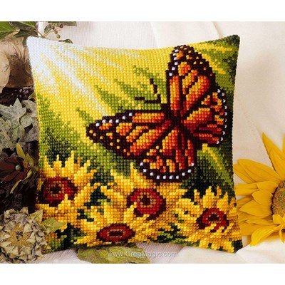 Kit coussin point de croix papillon et tournesols de Vervaco