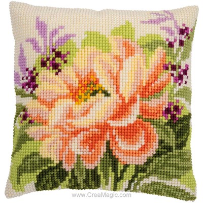 Coussin fleur de pêche de Vervaco au point de croix