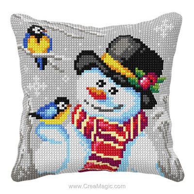 Coussin happy bonhomme de neige d'Orchidea au point de croix