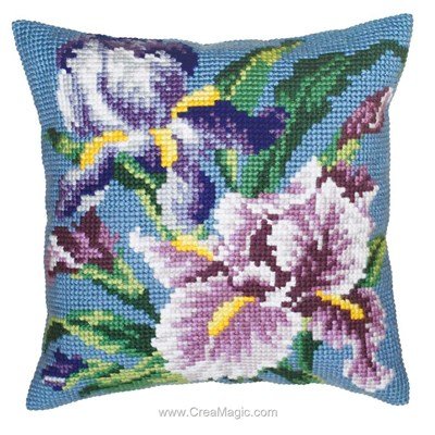 Coussin iris mauve de Collection d'art au point de croix