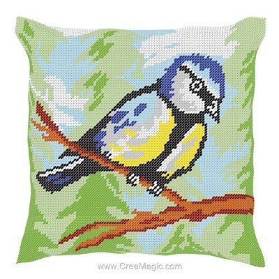 Kit coussin l'oiseau bleu au demi point de Luc Création