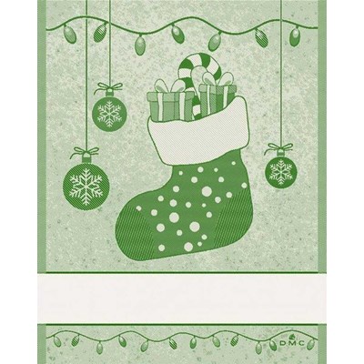 Torchon cadeaux noel - vert à broder de DMC