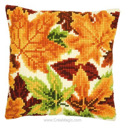 Coussin point de croix feuilles d'automne clair - Vervaco