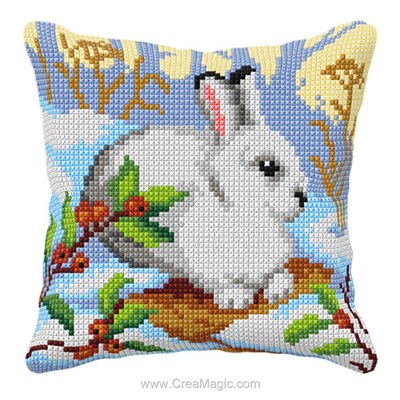 Coussin point de croix lapin blanc d'Orchidea