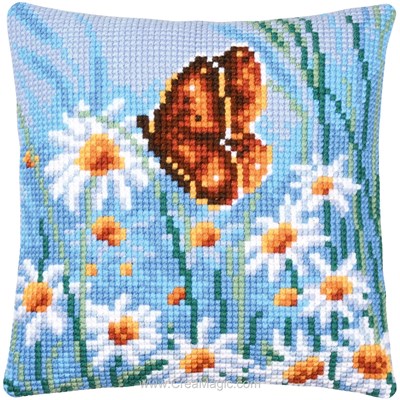 Coussin Papillon et fleurs bleu - Vervaco