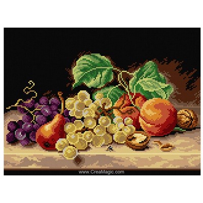 Canevas Cuisine - Canevas after Emilie Preyer - Still Life with Grapes Peaches a Pear and Nuts - Orchidea