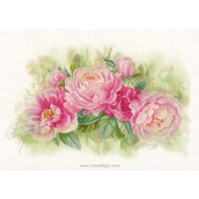 Pivoines en pastel kit tableau point de croix - Lanarte