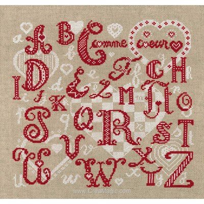 Kit à broder de Marie Coeur au point de croix abc lettres anciennes rouge