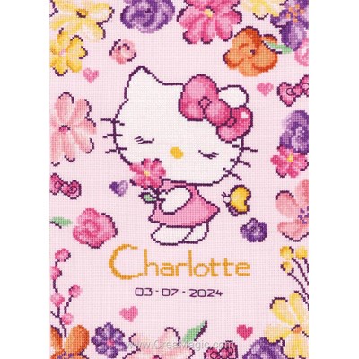 Kit à broder de Vervaco au point de croix hello kitty delicate flowers