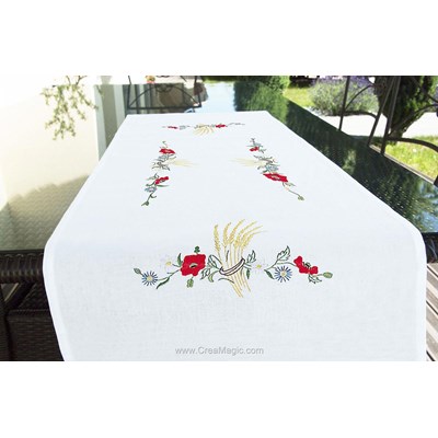 Chemin de table imprimé Brodélia epis et coquelicots à broder en broderie traditionnelle