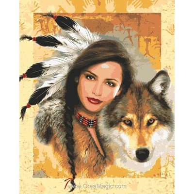L'indienne et loup canevas - Collection d'art