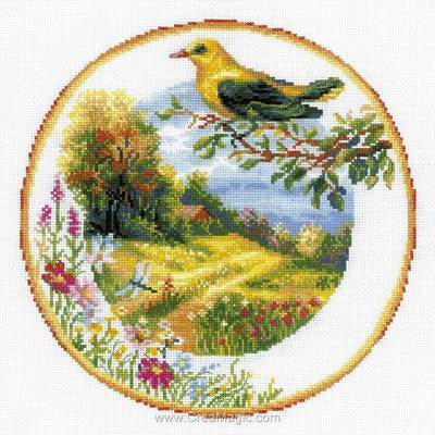 Broderie modele point de croix assiette avec oriole - RIOLIS