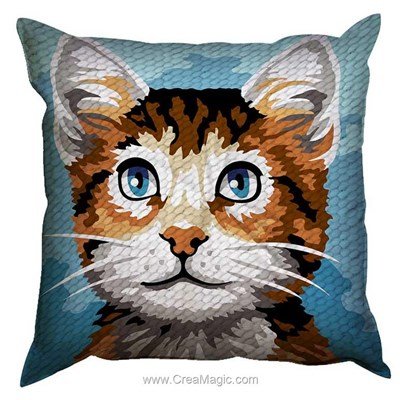 Kit coussin au demi point SEG chaton marron aux yeux bleus