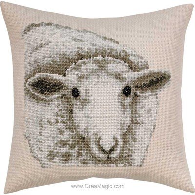 Kit coussin white sheep à broder en broderie au point de croix compté de Permin