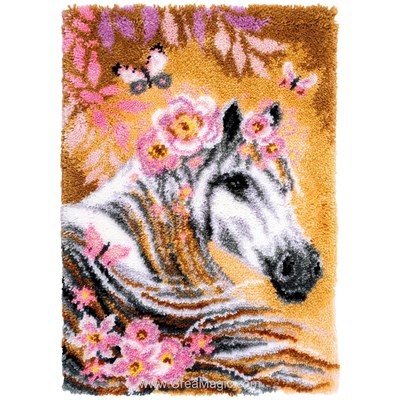 Kit tapis point noue cheval blanc aux fleurs - Vervaco