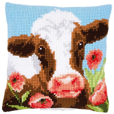 Kit coussin Vervaco vache dans champs au point de croix