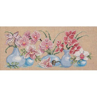 Broderie au point de croix point compté Permin orchidees dans les vases