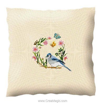 Coussin ronde de l'oiseau bleu à broder au point de croix compte - Aux 4 Points Du Monde