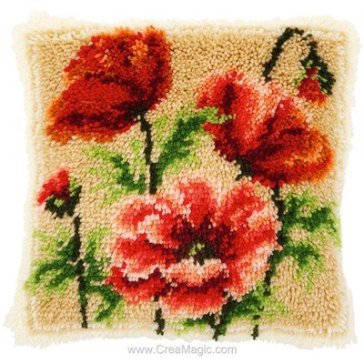 Kit coussin point noue Vervaco coquelicots