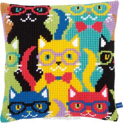 Kit coussin Vervaco au point de croix multi chats colorés