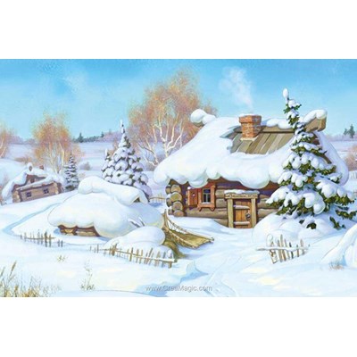 Kit broderie diamant chalet sous la neige - Diamond Painting