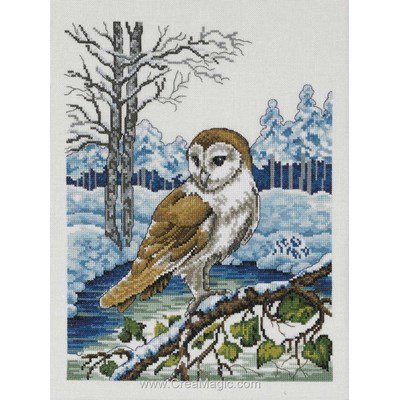 Modèle point de croix barn owl sur toile lin - Permin