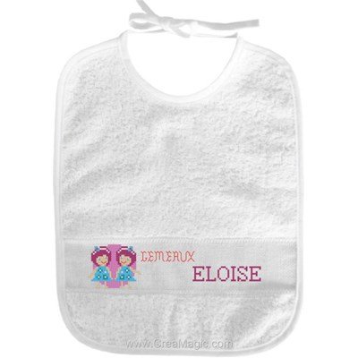 Kit bavoir bébé gémeaux à broder - Marie Coeur