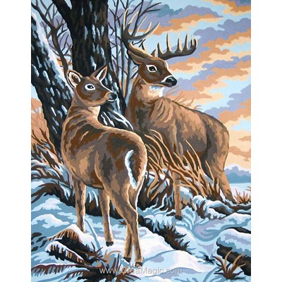 Le cerf et la biche dans la neige canevas de Collection d'art