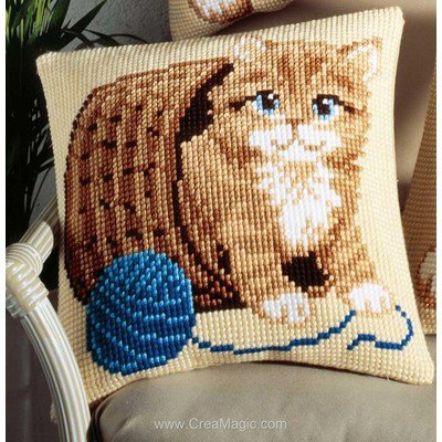Kit coussin Vervaco chiot et la pelote de laine au point de croix
