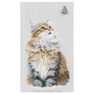 Chat angora et papillon point de croix compté - Lanarte