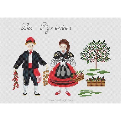 Kit de broderie imprimée Marie Coeur costumes traditionnels des pyrénées