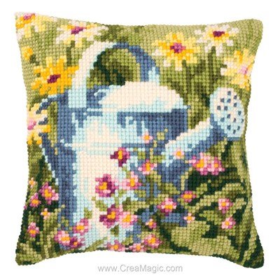 Coussin au point de croix arrosoire du jardin de Vervaco