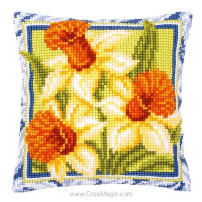 Coussin point de croix Vervaco trio de jonquilles