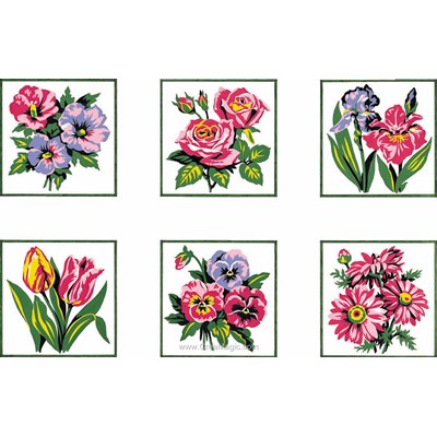 Kit canevas pour enfants SEG jolies fleurs - lot de 6 assortis