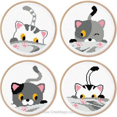 Lot de 4 tableautins petits chats kit point de croix - Princesse