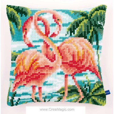 Coussin point de croix Vervaco flamants roses