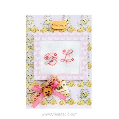 Kit carte à broder naissance teddy rose Luca-S