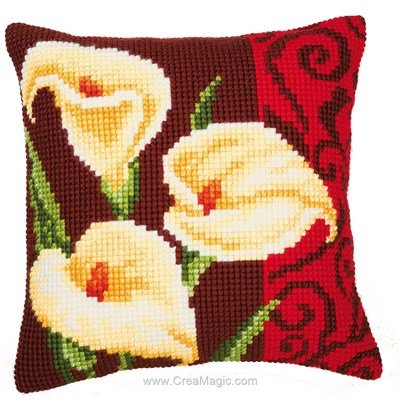 Coussin arums déco au point de croix Vervaco